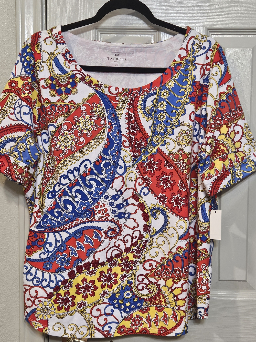 Talbots Red Blue Yellow Paisley Short Sleeve Tee